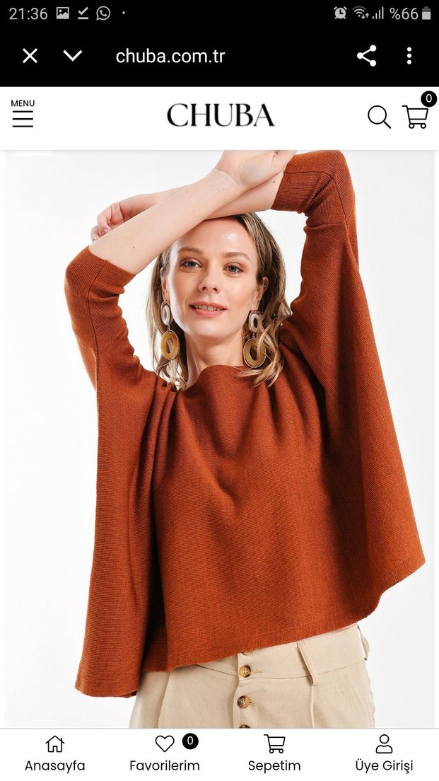 Kadın Tarçın Rengi Triko Panço - Görsel 3