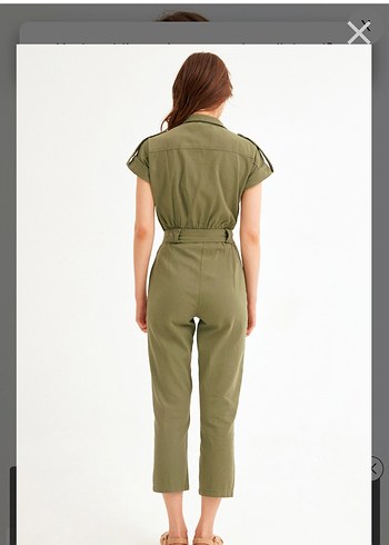 Kısa Kollu Kadın Haki Tulum - Görsel 4