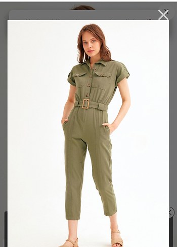 Kısa Kollu Kadın Haki Tulum - Görsel 2