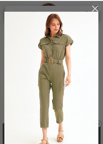 Kısa Kollu Kadın Haki Tulum - Görsel 5