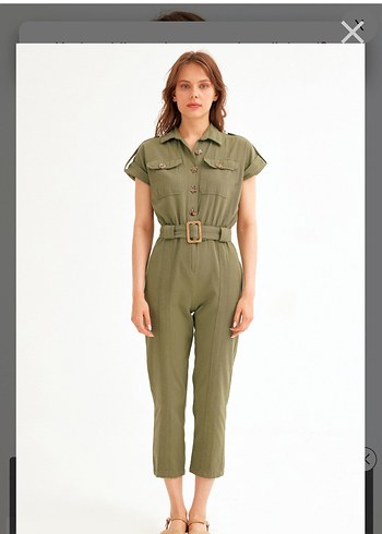 Kısa Kollu Kadın Haki Tulum - Görsel 3