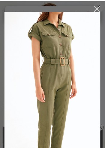 Kısa Kollu Kadın Haki Tulum - Görsel 7