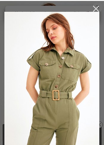 Kısa Kollu Kadın Haki Tulum - Görsel 6