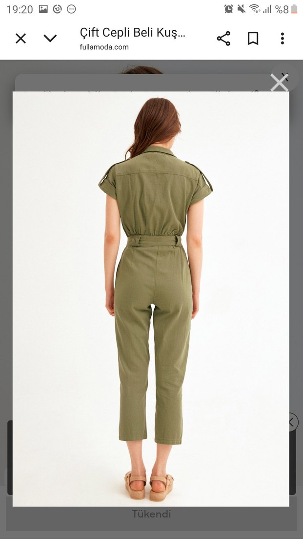 Kısa Kollu Kadın Haki Tulum - Görsel 4
