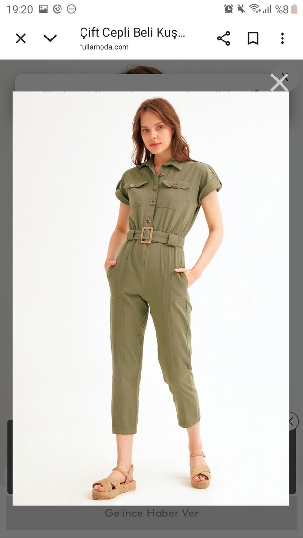 Kısa Kollu Kadın Haki Tulum - Görsel 2