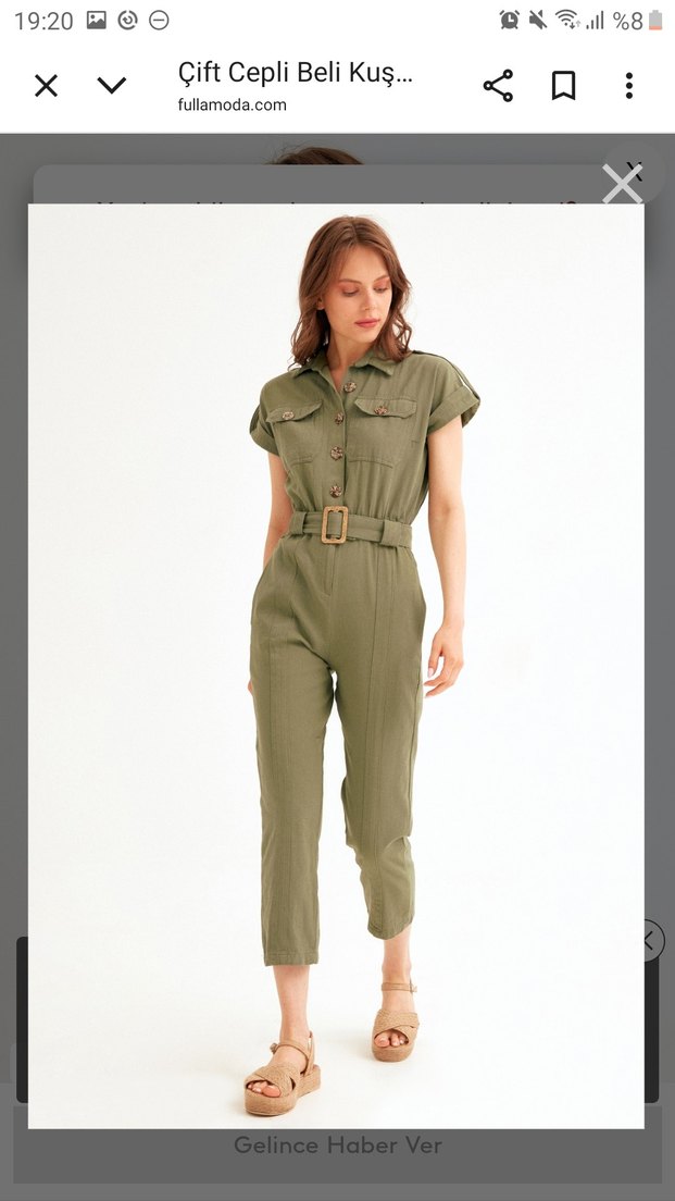 Kısa Kollu Kadın Haki Tulum - Görsel 5