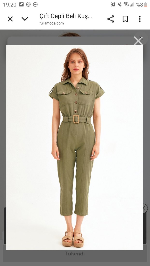Kısa Kollu Kadın Haki Tulum - Görsel 3