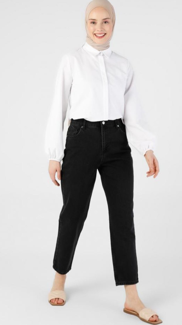 Kadın Koyu Gri Pamuk Kot Pantolon - Görsel 2