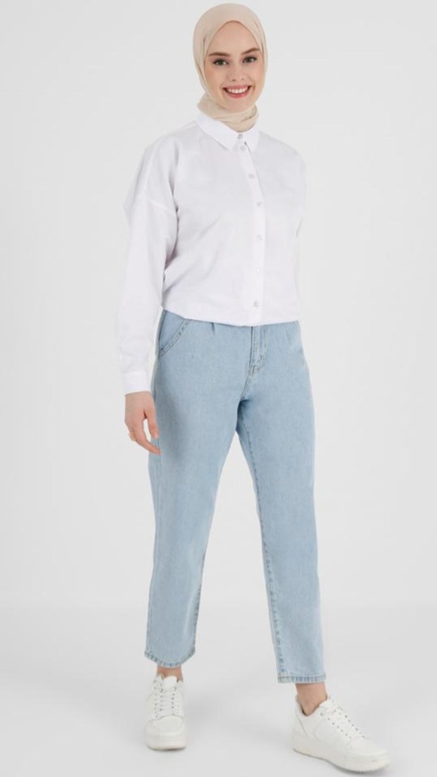 Kadın Buz Mavisi Kot Pantolon - Görsel 2
