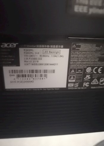 Beden Acer Siyah Monitör 24 İnç