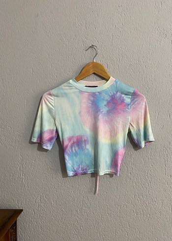 Kadın Pastel Renkli Tie-Dye Crop Top