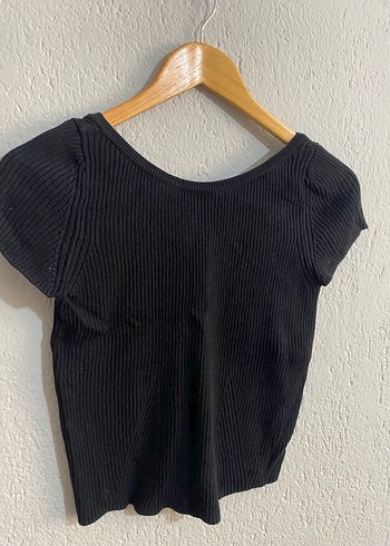 Zara Siyah Kısa Kollu Crop Top Triko