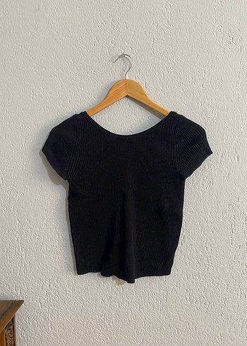 Siyah Kısa Kollu Crop Top Triko