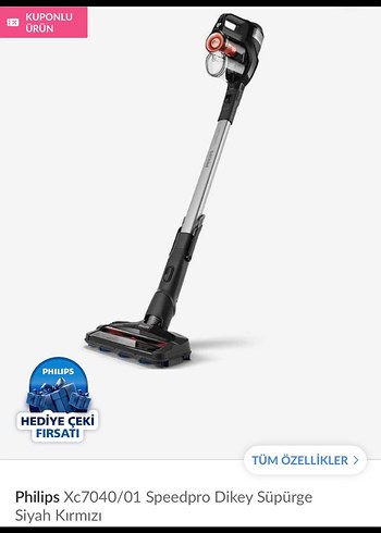 Philips Xc7040/01 Speedpro Dikey Süpürge Siyah Kırmızı