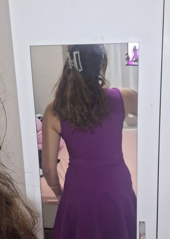 Mor V Yaka Mini Elbise - Görsel 2