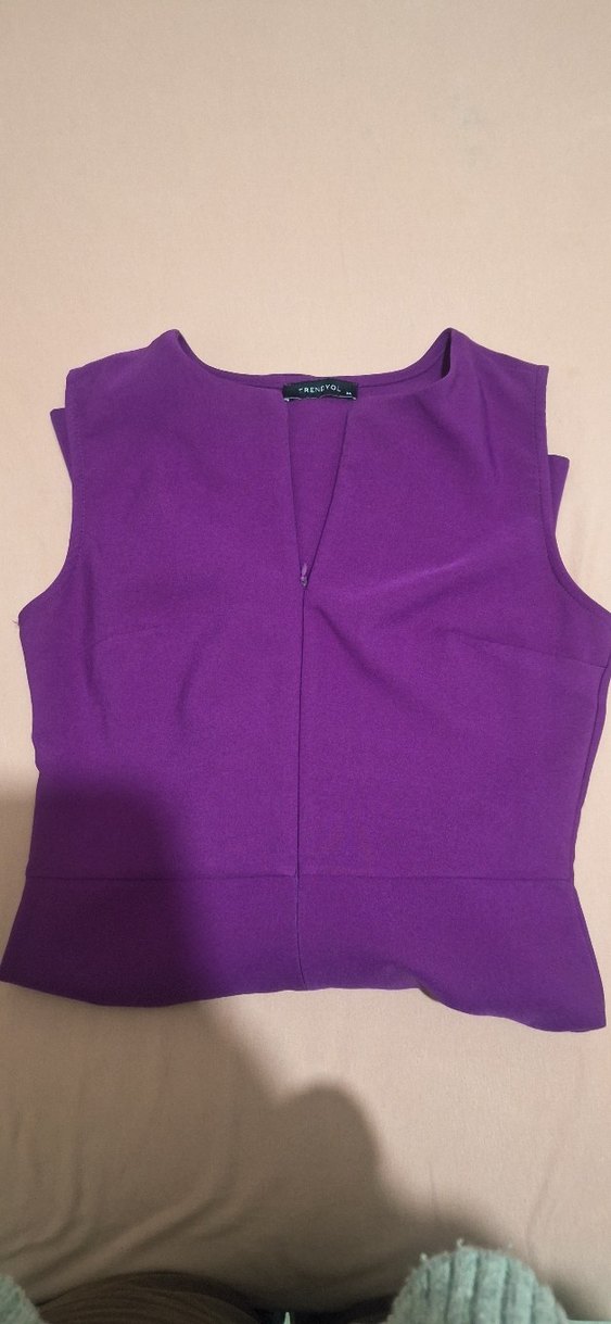 Mor V Yaka Mini Elbise - Görsel 4