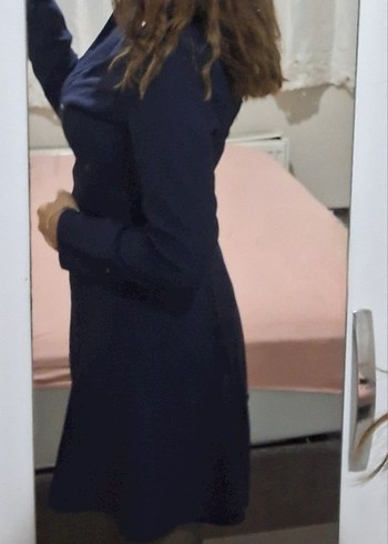 Uzun Kollu Lacivert Kadın İş Elbisesi - Görsel 2