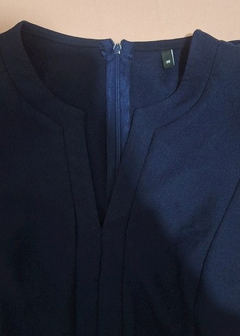 Uzun Kollu Lacivert Kadın İş Elbisesi - Görsel 3