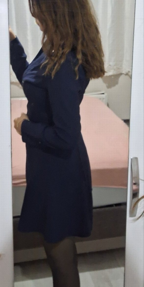 Uzun Kollu Lacivert Kadın İş Elbisesi - Görsel 2