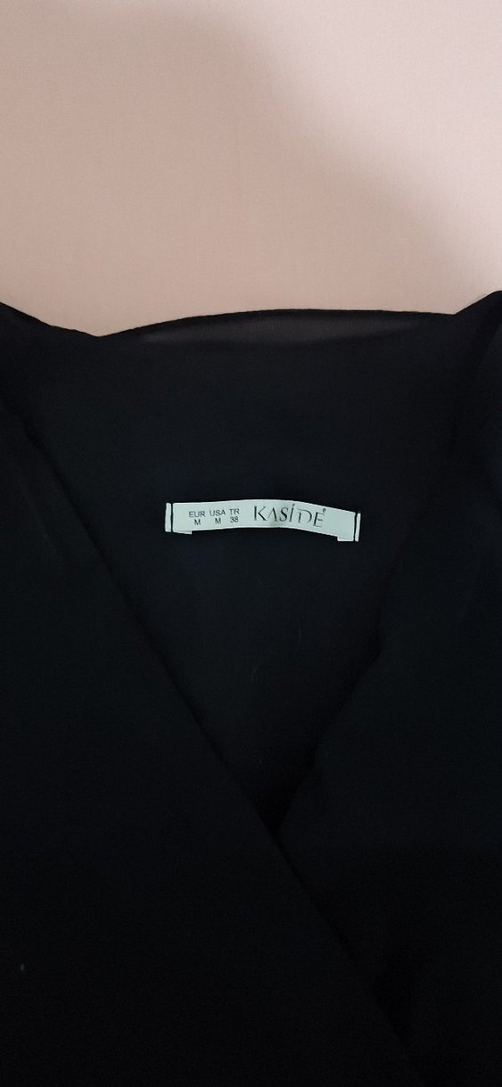 Siyah V Yakalı Transparan Uzun Kollu Midi Elbise - Görsel 2