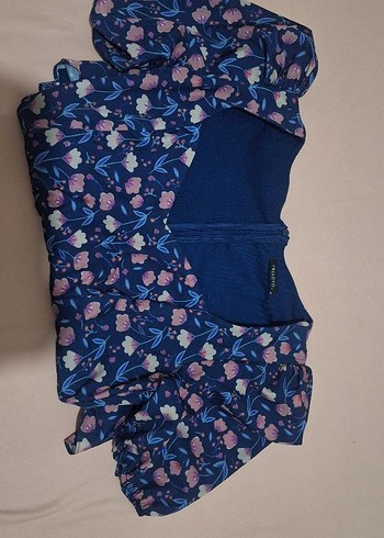 Mor V Yaka Mini Desenli Elbise - Görsel 2