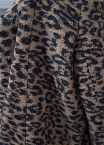 Kahverengi Leopar Desenli Kadın Midi Kaban - Görsel 4