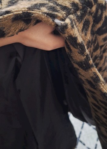 Kahverengi Leopar Desenli Kadın Midi Kaban - Görsel 3