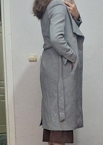 Gri uzun kadın Kaban - Görsel 4