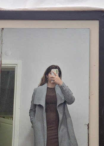 Gri uzun kadın Kaban - Görsel 3