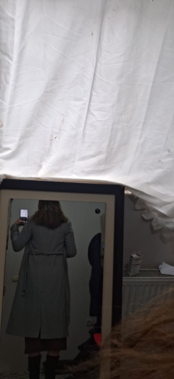 Gri uzun kadın Kaban - Görsel 5