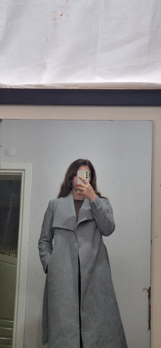 Gri uzun kadın Kaban - Görsel 2