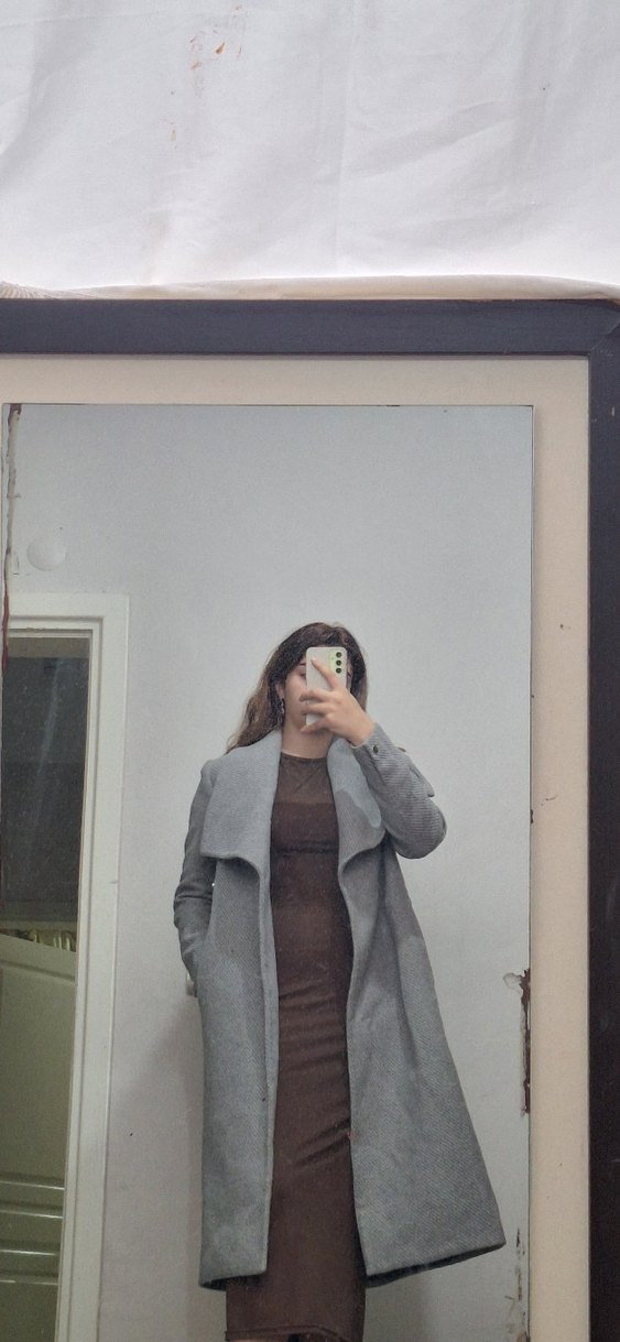 Gri uzun kadın Kaban - Görsel 3