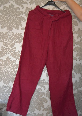 Bordo Bohem Salaş Keten Pantolon