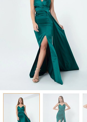 Straplez V Yakalı Uzun Drapeli Yeşil Abiye - Görsel 8