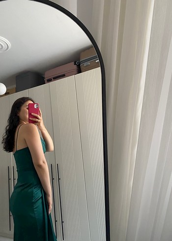 Straplez V Yakalı Uzun Drapeli Yeşil Abiye - Görsel 4