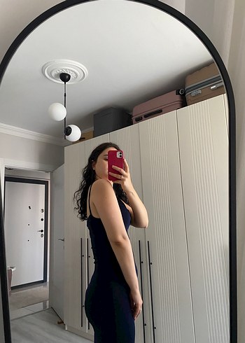 Siyah İnce Askılı Midi Elbise - Görsel 3