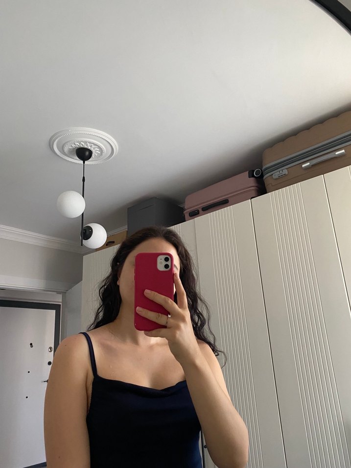 Siyah İnce Askılı Midi Elbise - Görsel 2