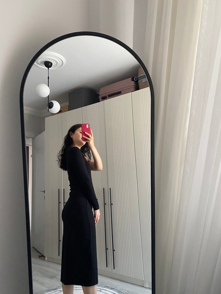 Siyah tek Kol  Kadın Elbise - Görsel 4