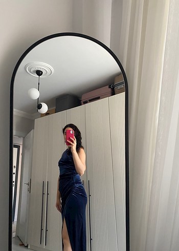 Lacivert Drapeli Midi Elbise - Görsel 6