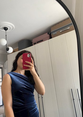 Lacivert Drapeli Midi Elbise - Görsel 2