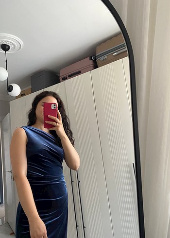 Lacivert Drapeli Midi Elbise - Görsel 3