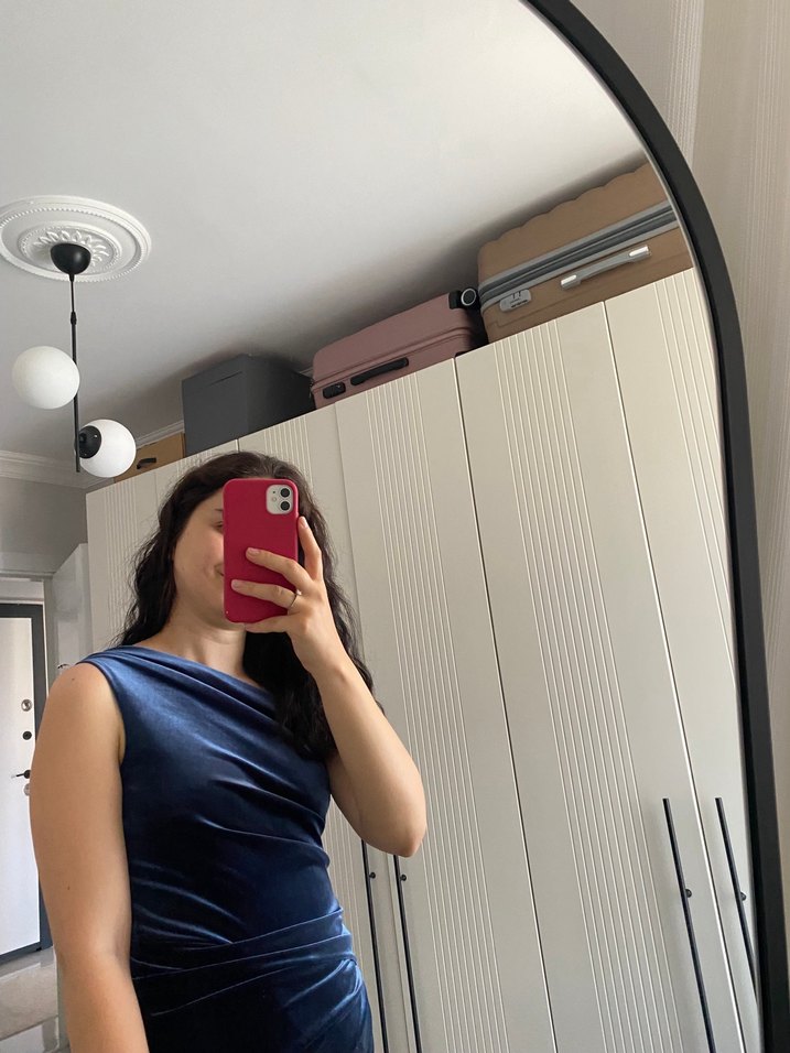 Lacivert Drapeli Midi Elbise - Görsel 2