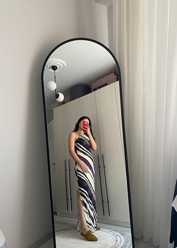 Halter yaka renkli uzun elbise - Görsel 2