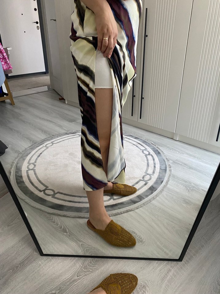 Halter yaka renkli uzun elbise - Görsel 5