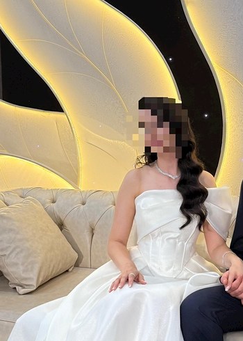 Abiye Modern Klasik Straplez Beyaz A Kesim Gelinlik
