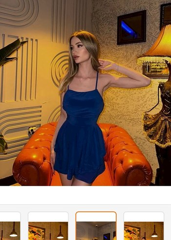 Diğer Mavi Askılı Şortlu Elbise