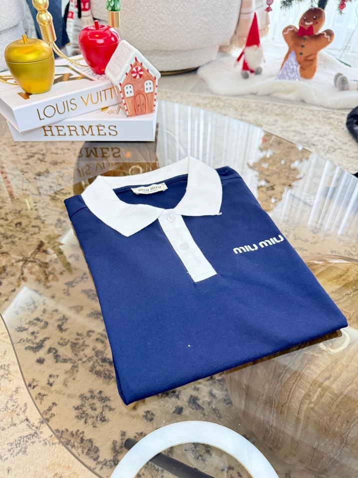 Miu Miu Lacivert Beyaz Yakalı bayan Polo Tişört - Görsel 2