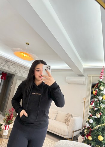 Siyah Yüksek Yakalı Kadın Sweatshirt - Görsel 2