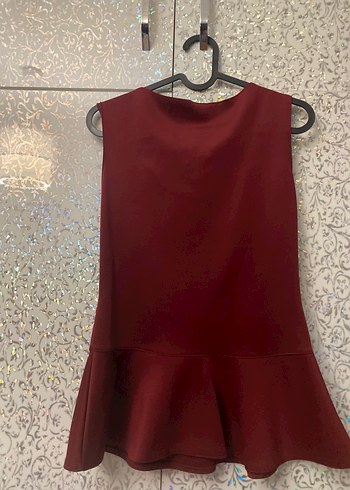 38 Beden Bordo Zincir Detaylı Kolsuz Midi Bluz