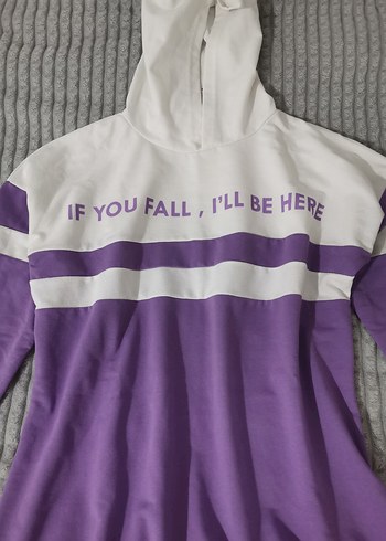 Mor Kapüşonlu Baskılı Kadın Sweatshirt